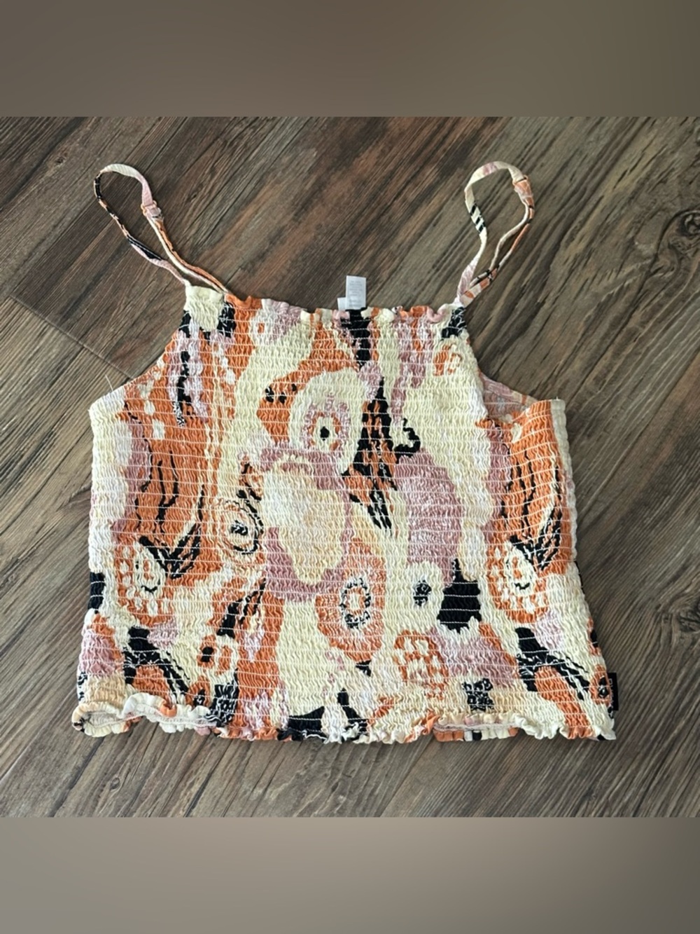 RVCA floral smocked crop tube top summer shirt women’s S BOHO